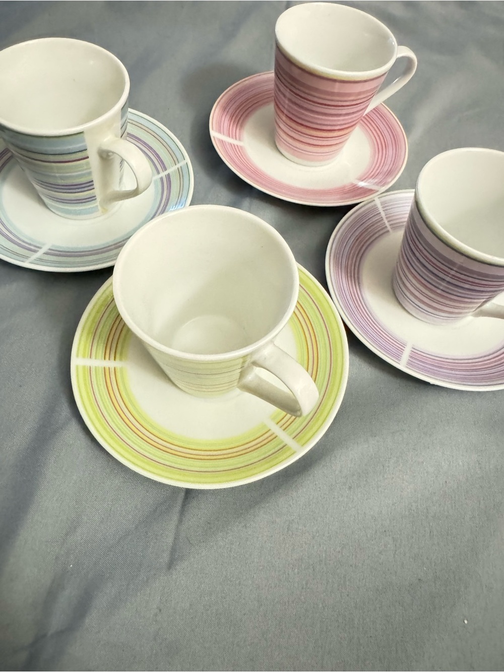 Pastel Striped Espresso Cup and Saucer Set - Green, Pink, Blue, Purple